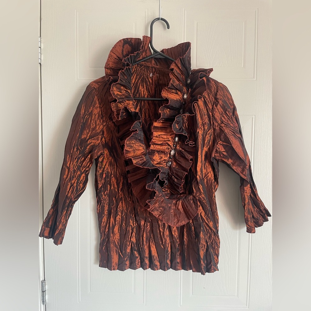 Vintage Gothic Copper Ruffle Jabot Blouse